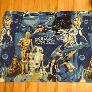 Vintage 1970s Star Wars Fabric Twin Bedding Flat Sheet ONLY Bibb Co Blue R2-D2